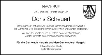 Traueranzeige von Doris Scheuerl von Der Westallgäuer