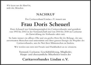 Traueranzeige von Doris Scheuerl von Der Westallgäuer