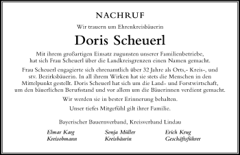 Traueranzeige von Doris Scheuerl von Der Westallgäuer