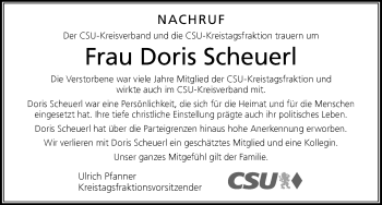 Traueranzeige von Doris Scheuerl von Der Westallgäuer