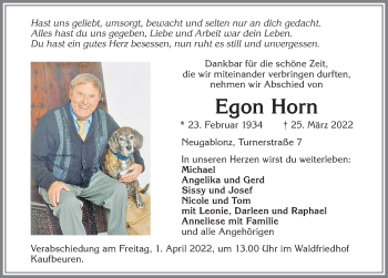 Traueranzeige von Egon Horn von Allgäuer Zeitung, Kaufbeuren/Buchloe