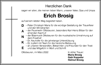 Traueranzeige von Erich Brosig von Memminger Zeitung
