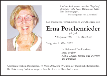 Traueranzeige von Erna Poschenrieder von Der Westallgäuer