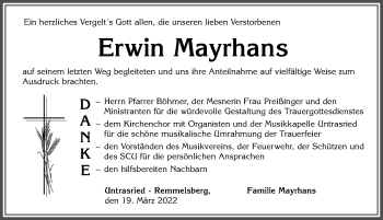Traueranzeige von Erwin Mayrhans von Allgäuer Zeitung, Marktoberdorf