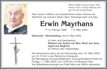 Traueranzeige von Erwin Mayrhans von Allgäuer Zeitung, Marktoberdorf