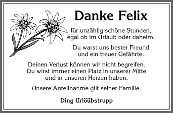 Traueranzeige von Felix  von Allgäuer Anzeigeblatt