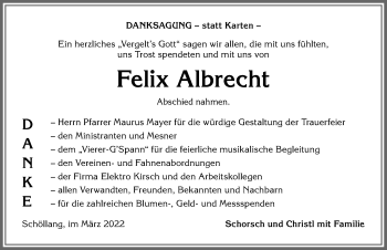 Traueranzeige von Felix Albrecht von Allgäuer Anzeigeblatt