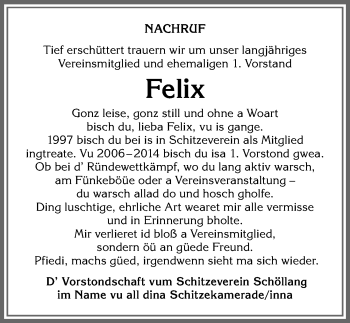 Traueranzeige von Felix Albrecht von Allgäuer Anzeigeblatt