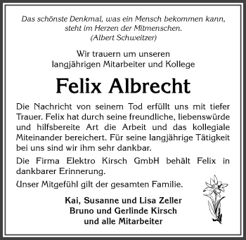 Traueranzeige von Felix Albrecht von Allgäuer Anzeigeblatt