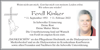 Traueranzeige von Ferdl Kinker von Allgäuer Zeitung, Marktoberdorf