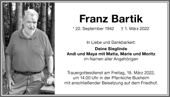 Traueranzeige von Franz Bartik von Memminger Zeitung