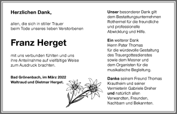 Traueranzeige von Franz Herget von Memminger Zeitung