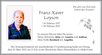 Traueranzeige von Franz Loyson von Allgäuer Zeitung, Marktoberdorf