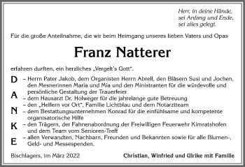 Traueranzeige von Franz Natterer von Allgäuer Zeitung,Kempten
