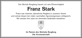 Traueranzeige von Franz Stark von Allgäuer Anzeigeblatt