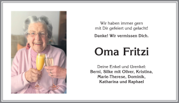 Traueranzeige von Fritzi  von Allgäuer Anzeigeblatt
