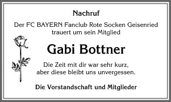 Traueranzeige von Gabi Bottner von Allgäuer Zeitung, Marktoberdorf