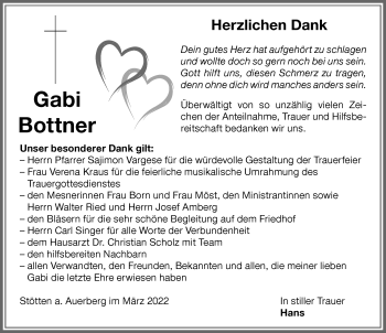 Traueranzeige von Gabi Bottner von Allgäuer Zeitung, Marktoberdorf