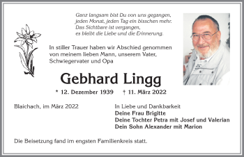 Traueranzeige von Gebhard Lingg von Allgäuer Anzeigeblatt