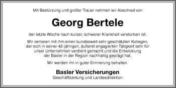 Traueranzeige von Georg Bertele von Memminger Zeitung