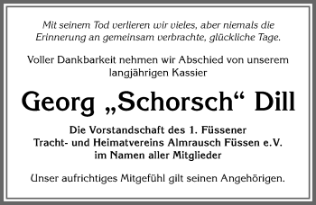 Traueranzeige von Georg Dill von Allgäuer Zeitung, Füssen