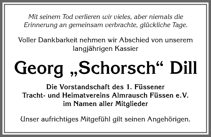  Traueranzeige für Georg Dill vom 09.03.2022 aus Allgäuer Zeitung, Füssen