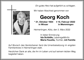 Traueranzeige von Georg Koch von Memminger Zeitung