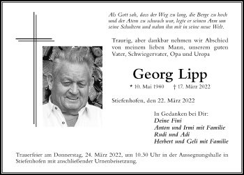 Traueranzeige von Georg Lipp von Der Westallgäuer