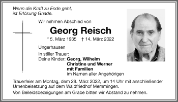 Traueranzeige von Georg Reisch von Memminger Zeitung