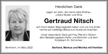 Traueranzeige von Gertraud Nitsch von Memminger Zeitung