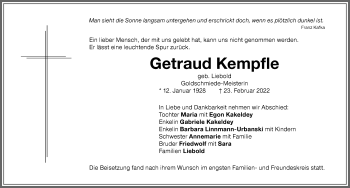 Traueranzeige von Getraud Kempfle von Memminger Zeitung