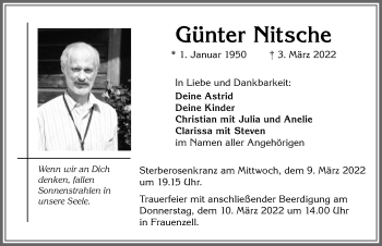 Traueranzeige von Günter Nitsche von Allgäuer Zeitung,Kempten