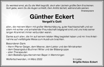 Traueranzeige von Günther Eckert von Memminger Zeitung