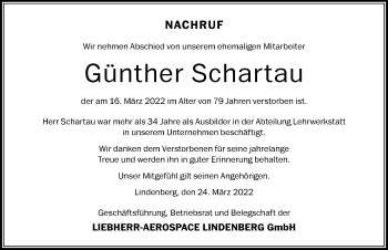 Traueranzeige von Günther Schartau von Der Westallgäuer