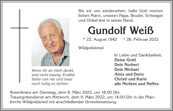 Traueranzeige von Gundolf Weiß von Allgäuer Zeitung,Kempten