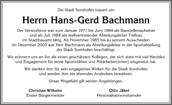Traueranzeige von Hans-Gerd Bachmann von Allgäuer Anzeigeblatt