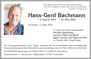 Traueranzeige von Hans-Gerd Bachmann von Allgäuer Anzeigeblatt