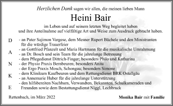 Traueranzeige von Heini Bair von Allgäuer Zeitung, Marktoberdorf
