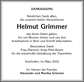 Traueranzeige von Helmut Grimmer von Allgäuer Anzeigeblatt