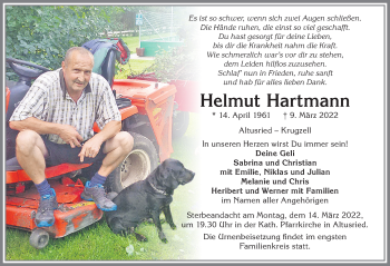 Traueranzeige von Helmut Hartmann von Allgäuer Zeitung,Kempten