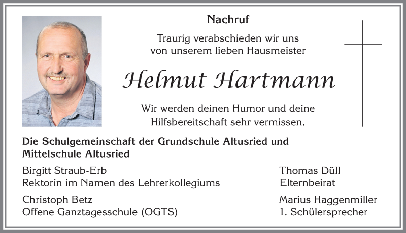 Traueranzeige für Helmut Hartmann vom 15.03.2022 aus Allgäuer Zeitung,Kempten