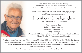 Traueranzeige von Heribert Lochbihler von Allgäuer Zeitung, Füssen