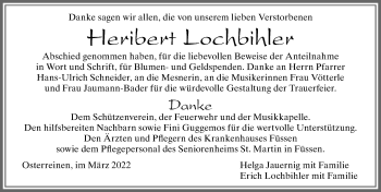 Traueranzeige von Heribert Lochbihler von Allgäuer Zeitung, Füssen