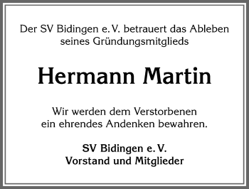 Traueranzeige von Hermann Martin von Allgäuer Zeitung, Marktoberdorf