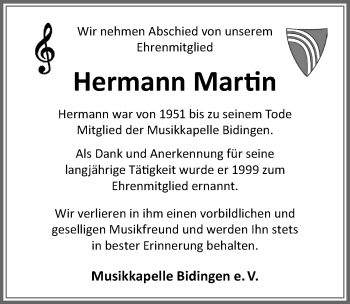 Traueranzeige von Hermann Martin von Allgäuer Zeitung, Marktoberdorf
