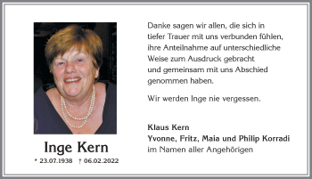 Traueranzeige von Inge Kern von Allgäuer Anzeigeblatt