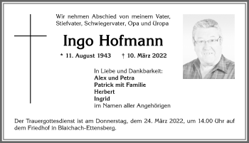 Traueranzeige von Ingo Hofmann von Allgäuer Anzeigeblatt
