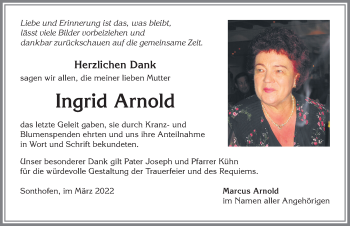 Traueranzeige von Ingrid Arnold von Allgäuer Anzeigeblatt