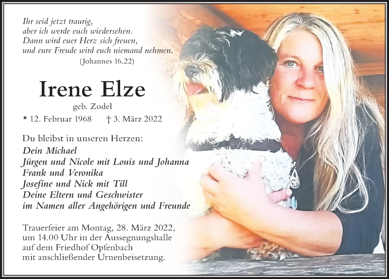  Traueranzeige für Irene Elze vom 12.03.2022 aus Der Westallgäuer