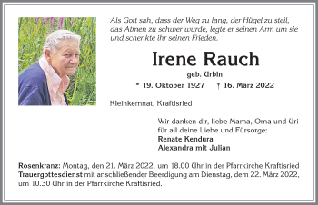 Traueranzeige von Irene Rauch von Allgäuer Zeitung, Marktoberdorf